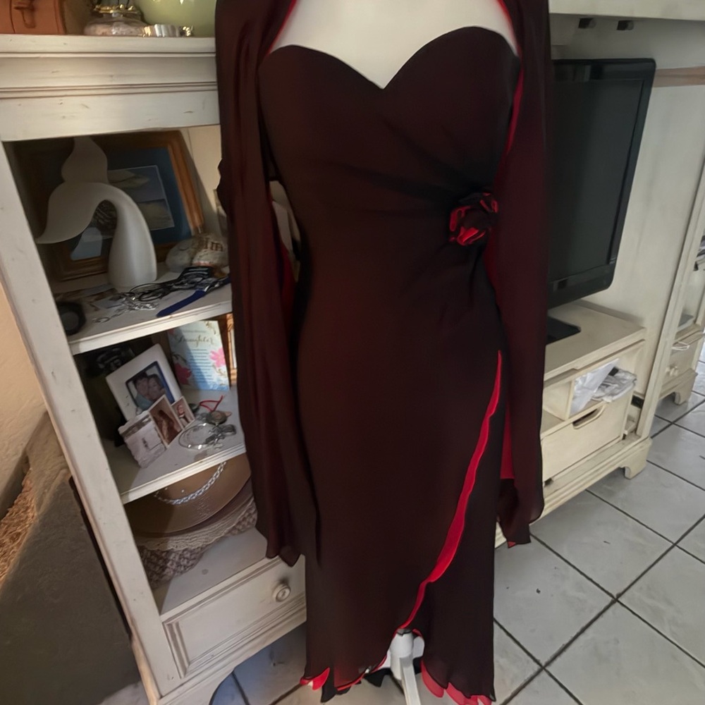 Vintage Cache’ 90’s Black and Red Corset High Low Gown Dress 2